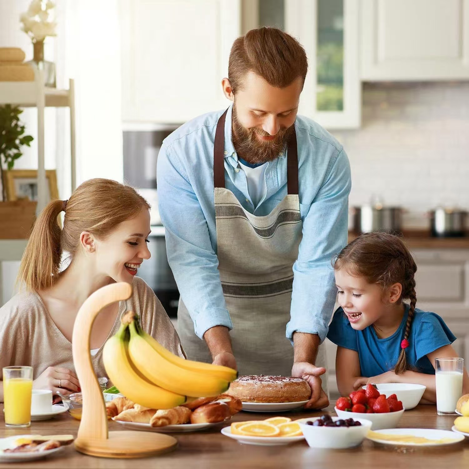 Estantes de plátano de madera sala de estar de escritorio de frutas estantes de almacenamiento de frutas creativos de madera sólida colgando estantes de exhibición de frutas