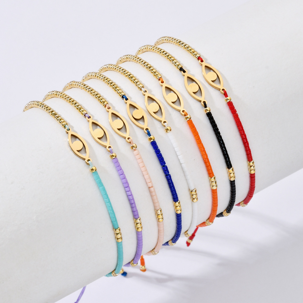 14g Weight 304 Stainless Steel Pendant Material Drawstring Bracelets Classification Polyester Chain Material 1 Piece Quantity Casual Simple Style Eye 304 Stainless Steel Glass Rope Wholesale Drawstring Bracelets