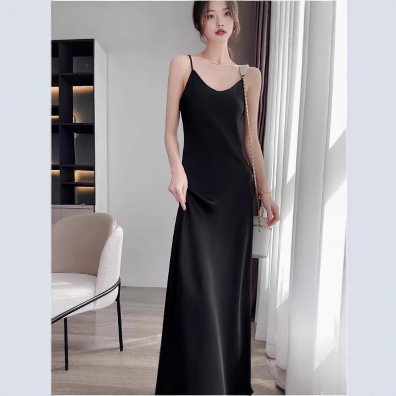 High-grade Silk Sling dress Women's Summer Sling Skirt Satin Acetic Fashionable French Style Elegant Long Skirt