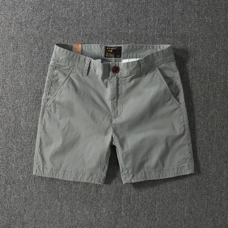 夏の新型純綿四分ズボン男性修身カジュアルファッションアメリカレトロ灰色白半ズボン弾力三分ズボン|undefined