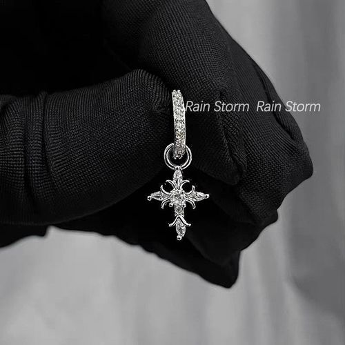 Diamond-encrusted Baroque cross pendant earrings, niche design sense swan flower earrings, exquisite versatile unique earring hooks