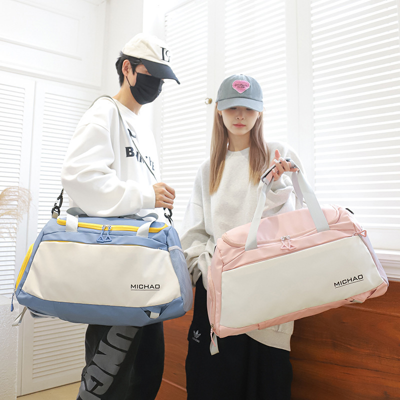 Bolsa de fitness, bolsa de viaje de gran capacidad, bolsa de ejercicio de entrenamiento de separación de seco y húmedo, bolsa de viaje de corta distancia de almacén de zapatos independiente para mujer