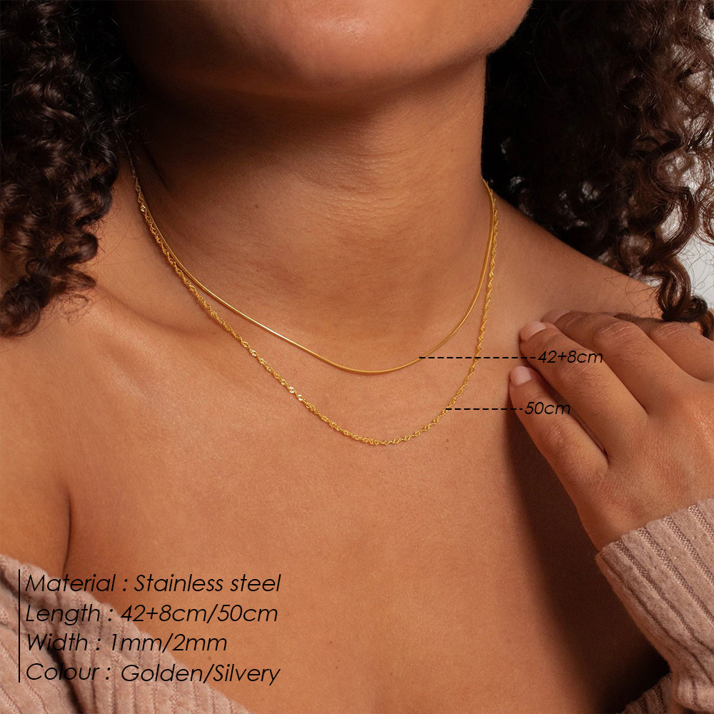 Plating Design 316 Stainless Steel  Geometric Solid Color Basic Simple Style Classic Style Paperclip Chain Snake Chain Double Layer Necklaces Chain Necklace For Women's
