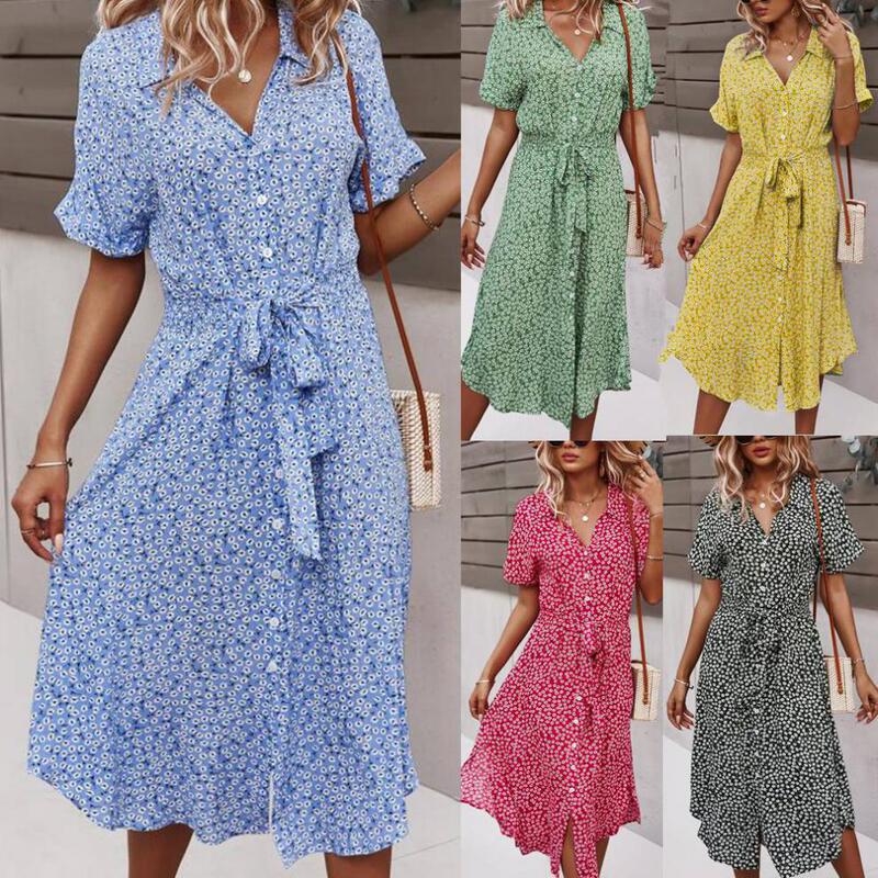 2022 Amazon Independent Station AliExpress wish Leisure Holiday Spring and Summer Large Swing Printed Swing Dress