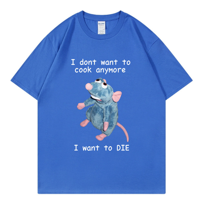 T-shirt en pur coton marque de mode sport nouveaux hommes ample col rond imprimé souris je ne veux pas cuisiner à nouveau T-shirt_voghion.com
