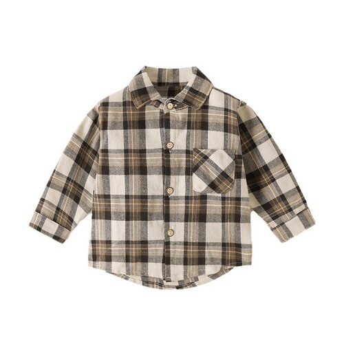 New boys plaid shirt autumn clothes girls Korean version long-sleeved top lapel base shirt cotton cardigan spot stock