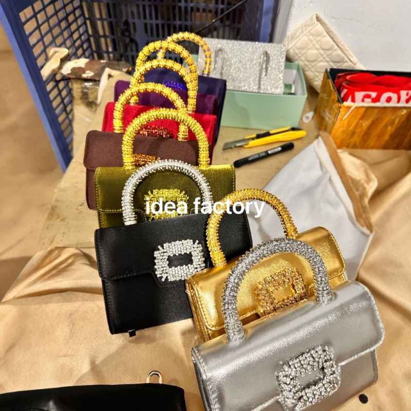 25新款手提镶钻花扣丝绸翻盖小包精品时尚晚宴手提单肩斜挎链条包|undefined