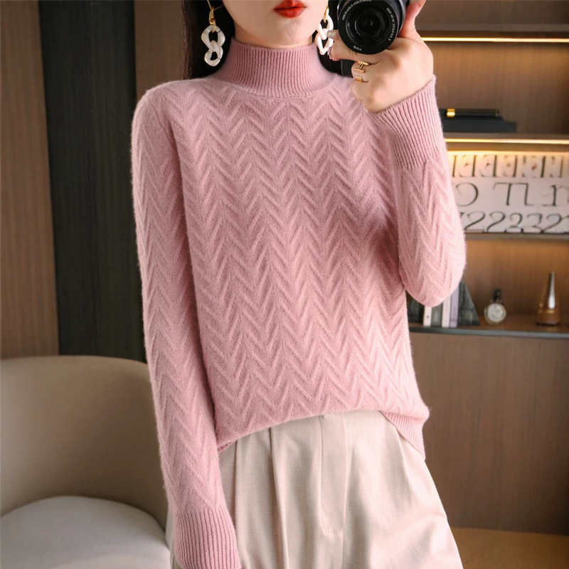 Andy Velvet Half-Turtleneck Seven-Needle Thickened Orchid Warm Base Layer Sweater for Women, New Autumn/Winter Versatile Knit Top