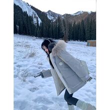 迷雾岛屿白鸭绒派克羽绒服女2024冬季新款毛领短款工装冲锋衣外套