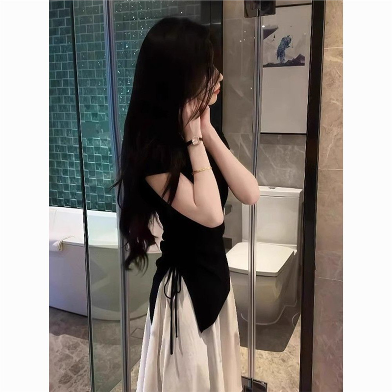 2025夏季新款气质冰丝毛针织衫女短袖设计感收腰修身显瘦百搭上衣|undefined