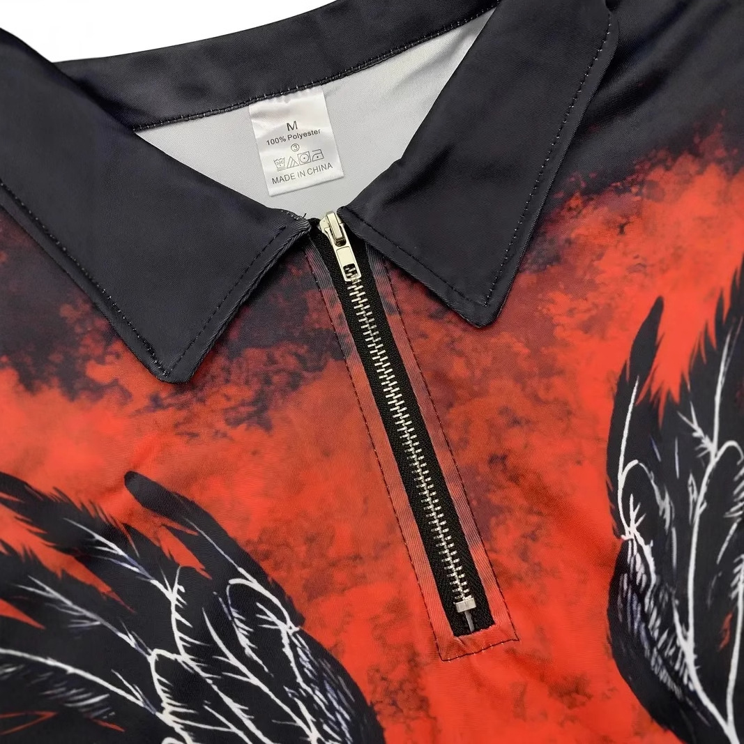 Estación independiente transfronteriza comercio exterior Hell Eagle impresión 3D hombre calle salvaje suelta manga larga cremallera camisa POLO