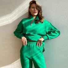 现货2025欧美跨境女装秋冬新款时尚气质带拉链卫衣长裤两件套