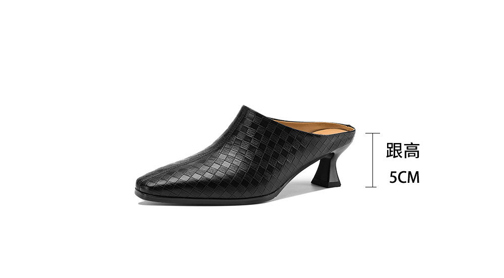 Sandal nữ bít mũi gót thô 5 cm, da bò đơn giản mùa xuân hè — đen chi tiết 5