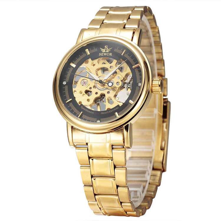 SEWOR nuevo reloj mecánico casual para hombres cinturón de acero hueco transparente reloj transfronterizo e-commerce entrega en vivo 025
