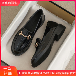 Genuine Leather Small Leather Shoes for Women 2025 Autum New Versatile Loaf British Style Black Work Shoes Flats-Soled Beanie Shoes