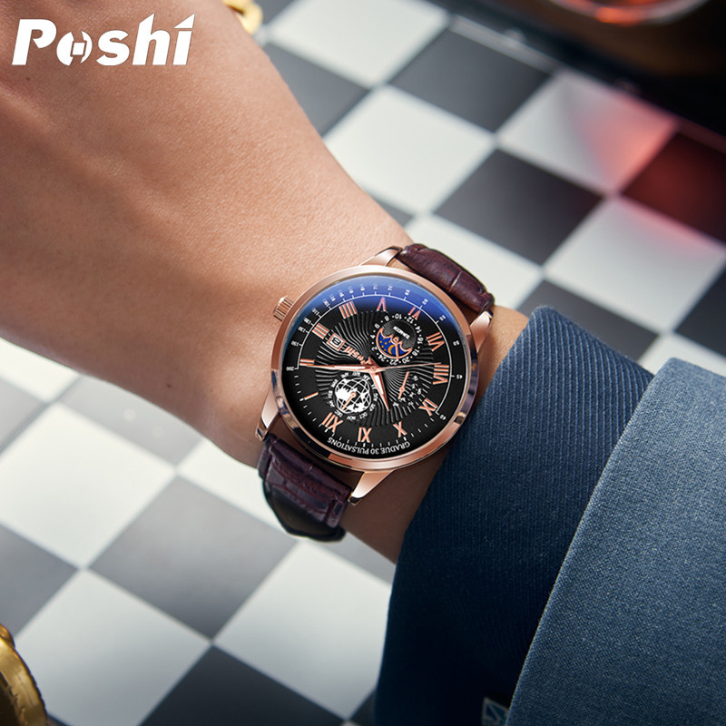 Reloj de calendario simple reloj de cuarzo impermeable creativo para hombres POSHI reloj casual de hombre entrega de una pieza
