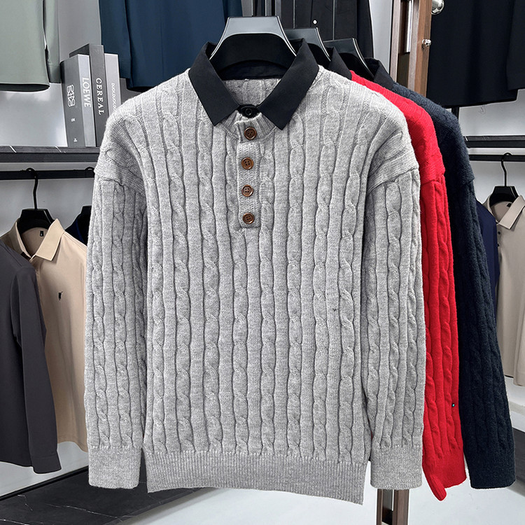 Suéter de hombre de torsión transfronterizo hombre de cuello medio alto delgado overhead casual otoño y invierno nueva moda de ropa de hombre camiseta de punto