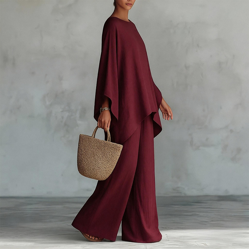 2026 Spring And Summer New Women's Clothing, Fashionable And Elegant Commuting Solid Color Round Neck Casual Suit_ecoleips.com