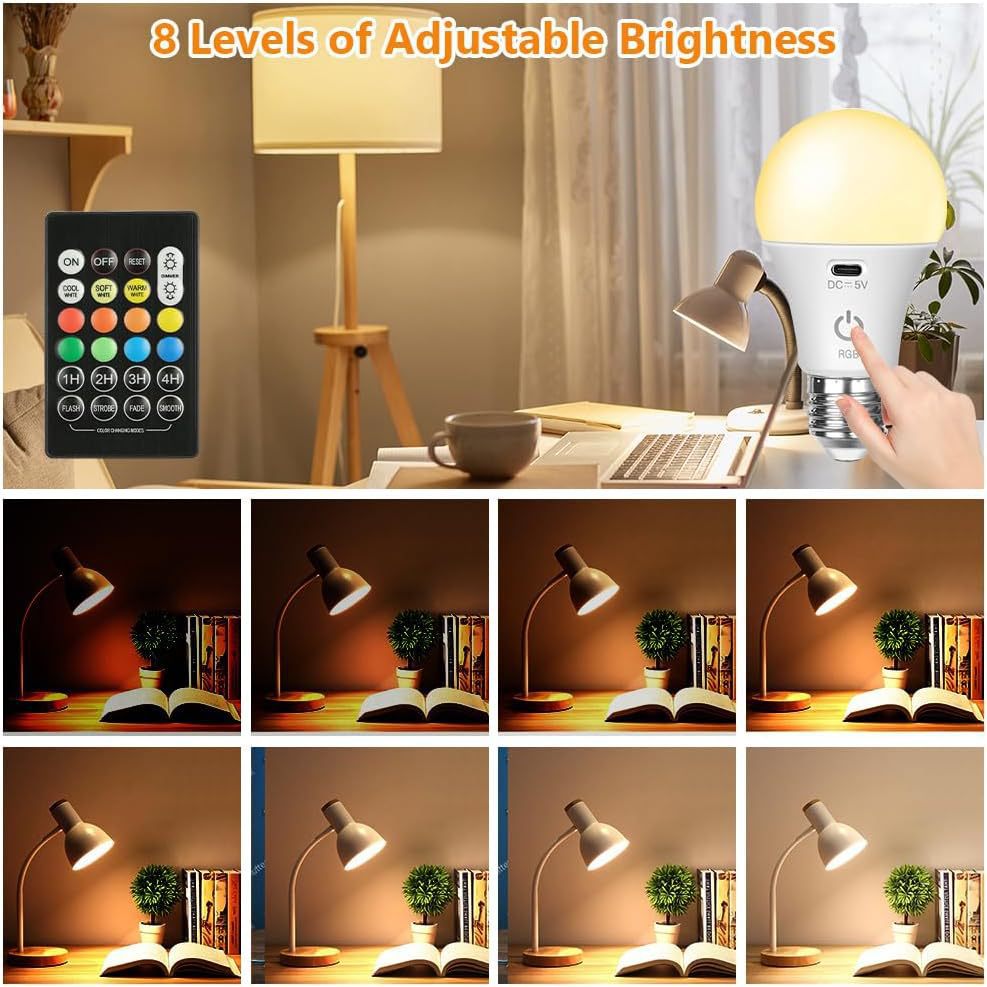 Sınır Ötesi Çok Satılan USB Şarjlı E27 E26 Ampul Üç Renkli RGB LED Ampul Uzaktan Kumanda Dokunmatik Anahtarlı Acil Lamba