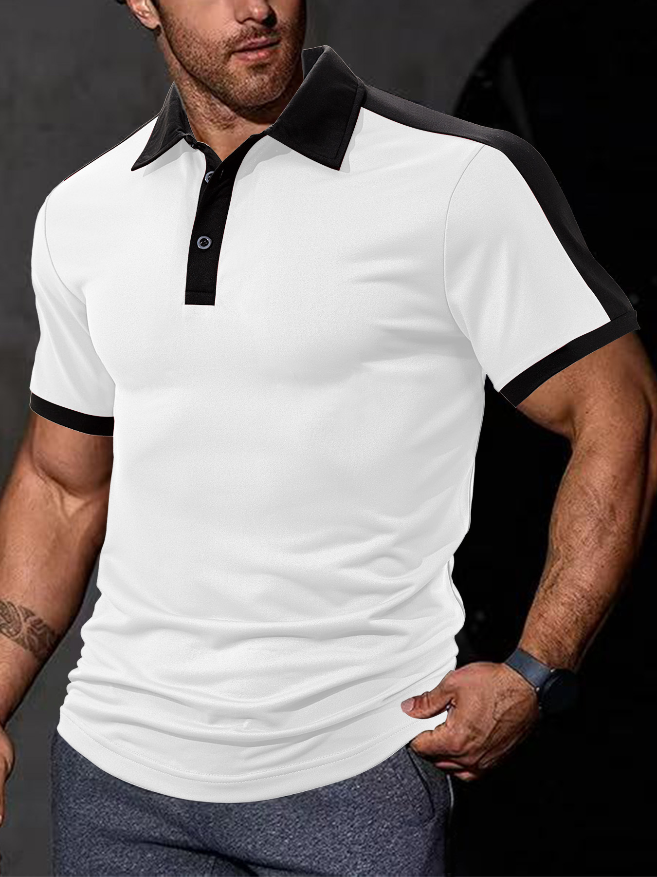 Europa y los Estados Unidos transfronterizos Amazon verano casual suelto color de algodón de perla pequeño twill hombre de manga corta con solapa polo
