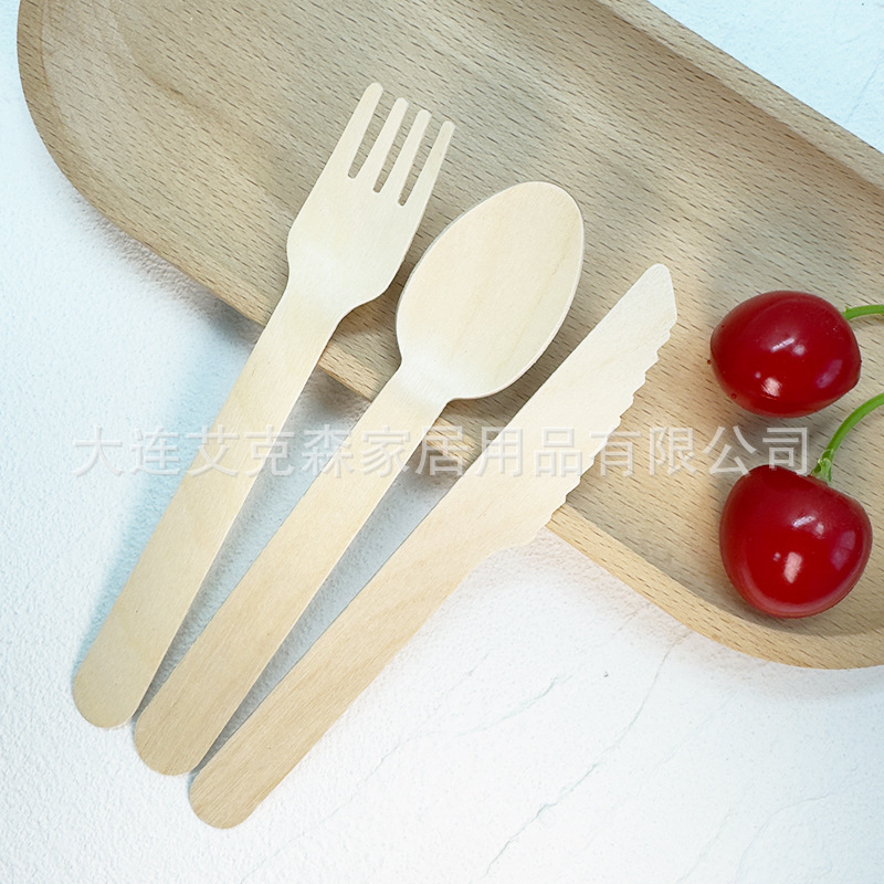 100% Eco-Friendly Biodegradable Birch Wood Disposable Cutlery Set, Spoon, Fork, Knife, Heat-Resistant, Recyclable, Compostable
