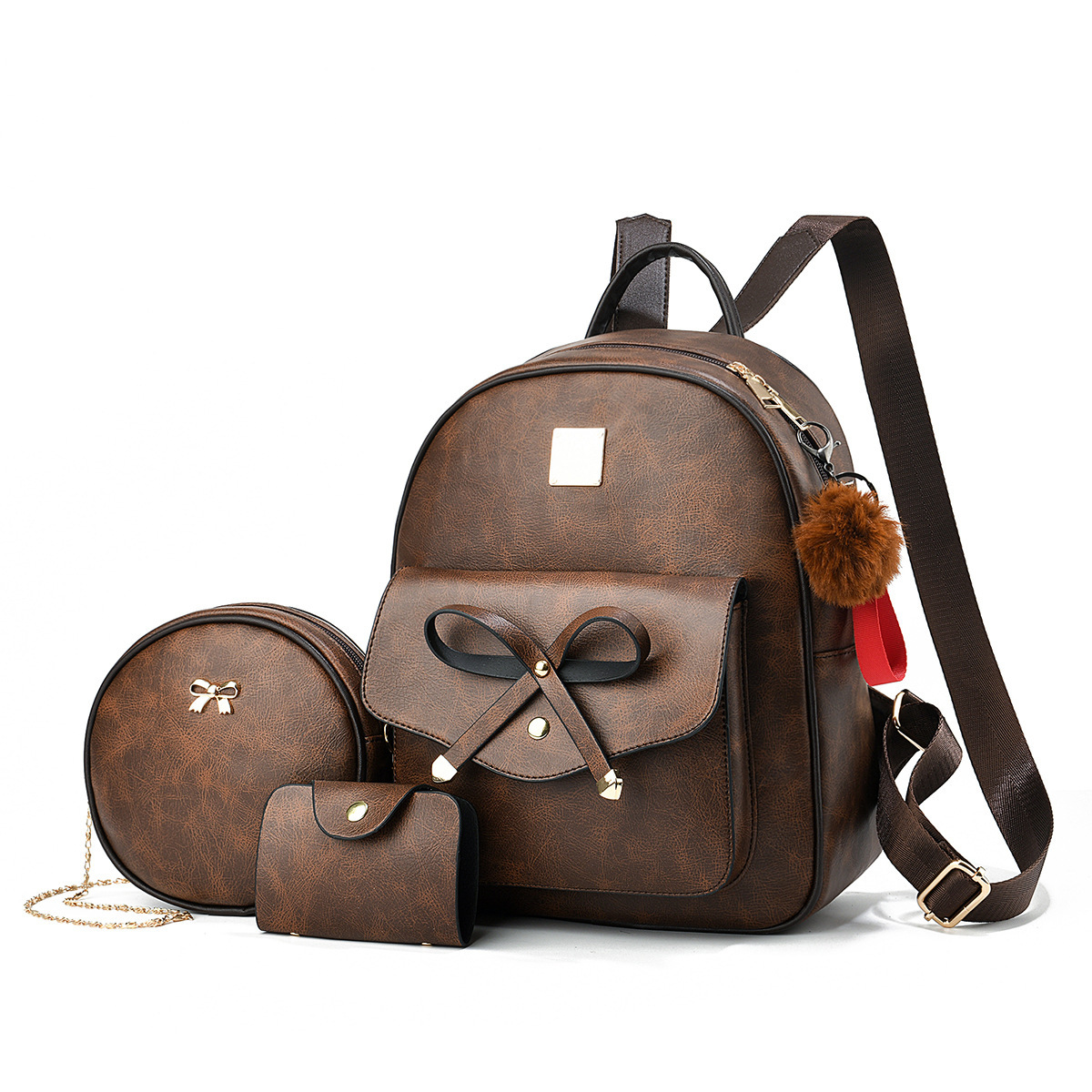 Nuevo estilo de moda de 2025 estilo coreano PU mochila pequeña multipropósito ligera de tres piezas mochila para mujeres