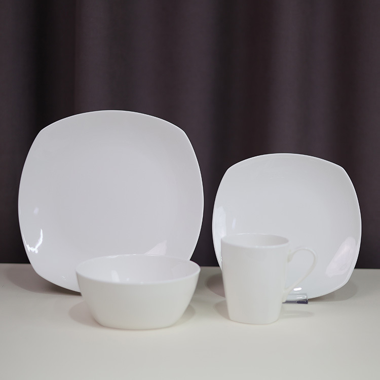 Vajilla cuadrada de porcelana blanca transfronteriza, cuenco y plato de porcelana de hueso de alta gama, juego para restaurante occidental, personalizable para comercio exterior image 5