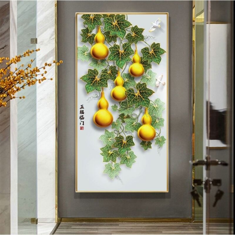 Entrance decorative painting five blessing vertical aisle corridor painting Nordic light luxury modern minimalist gourd mural