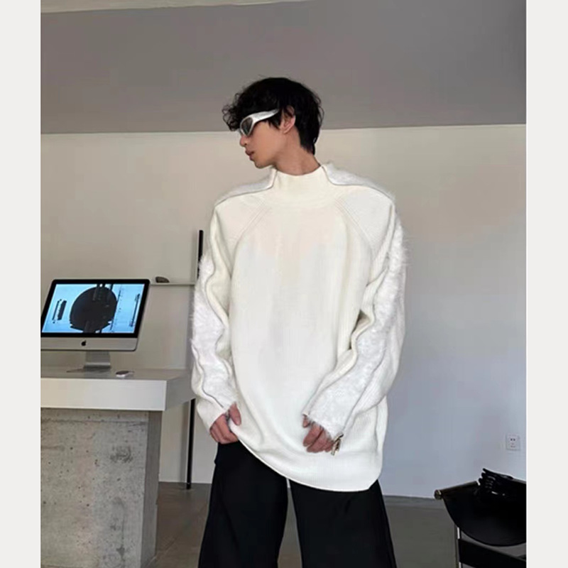 Men's Clothing street zipper sweater brand high street casual deconstruction design loose round neck knitted sweater trend_voghion.com