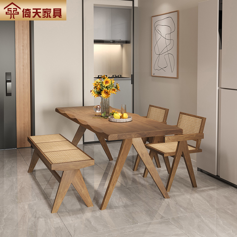 Yitian Modern Simple Dining Table Solid Wood Small Apartment Household Original Wood Style Dining Table Rectangular Dining Table for Many People 