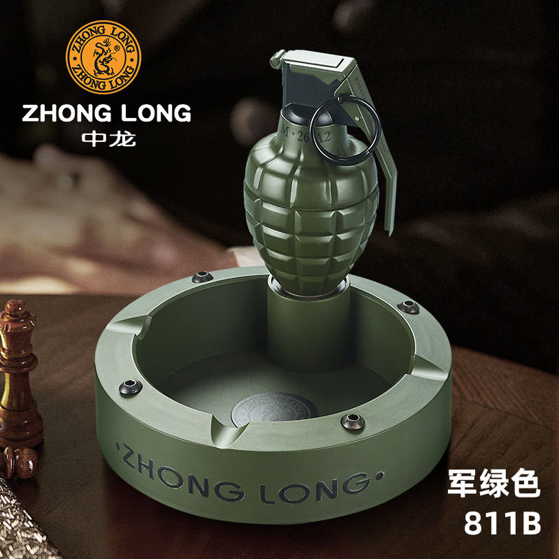 Gran tamaño todo el metal grado fiebre militar M84 modelo de granada de choque inflable encendedor a prueba de viento conjunto de cenicero