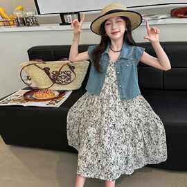女童夏装连衣裙女孩大儿童牛仔碎花两件套公主裙子夏季潮9岁洋气8
