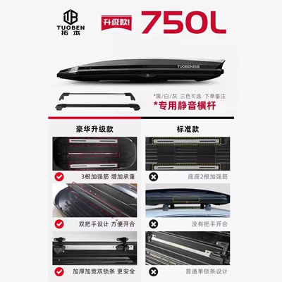 Roof box: Universal large-capacity flat car - no-need-to-drill-holes-smart-800-upgraded-roof-box-black-white-gray-high-speed-crossbars