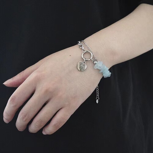 New irregular bracelet blue pink stone love string splicing personality temperament niche creative trendy jewelry