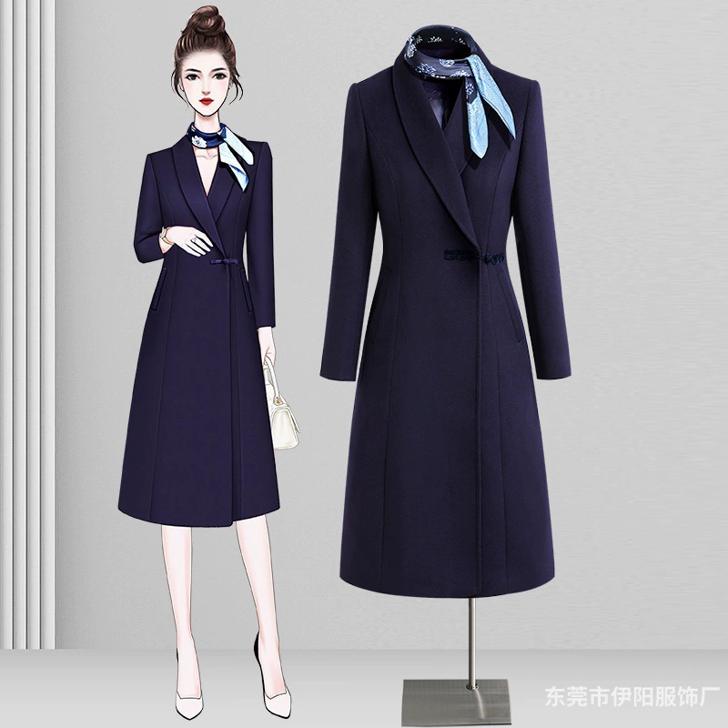 Профессиональное шерстяное пальто, женское осенне-зимнее шерстяное пальто Guofeng средней длины, приветственная оснастка, отдел продаж, рабочая одежда