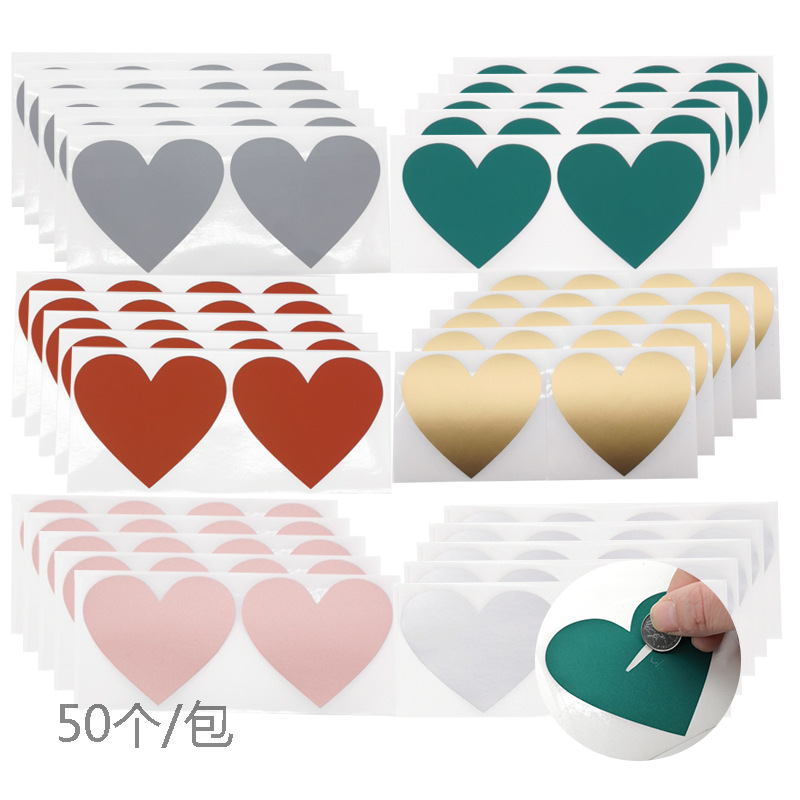 Scratch Sticker Heart-Shaped Gold Pink Scratch Card Coating Scratch Film Greeting Card Sticker 70