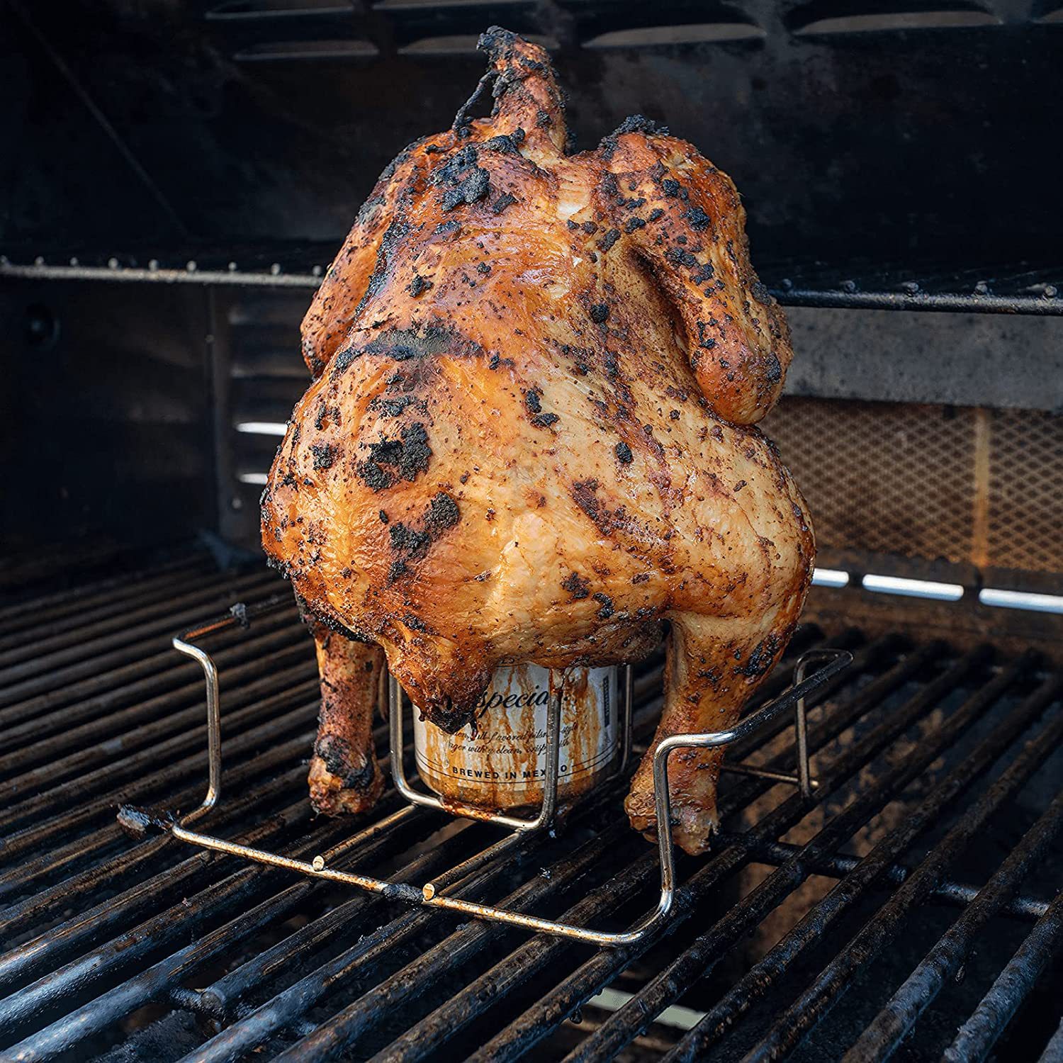 Estante de pollo asado plegable de acero inoxidable estante de la cerveza pollo asado lata de cerveza plegable estante de pollo asado botella de pollo asado suministro directo transfronterizo