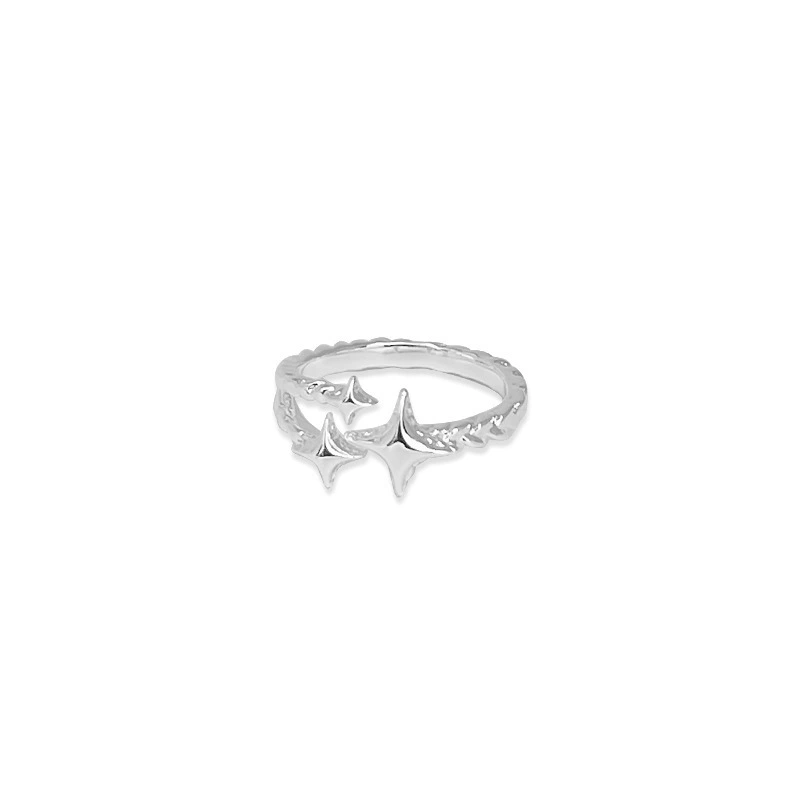 Adjustable Ring, Genuine Design, Silver Open Star Motif — Birthday Gift