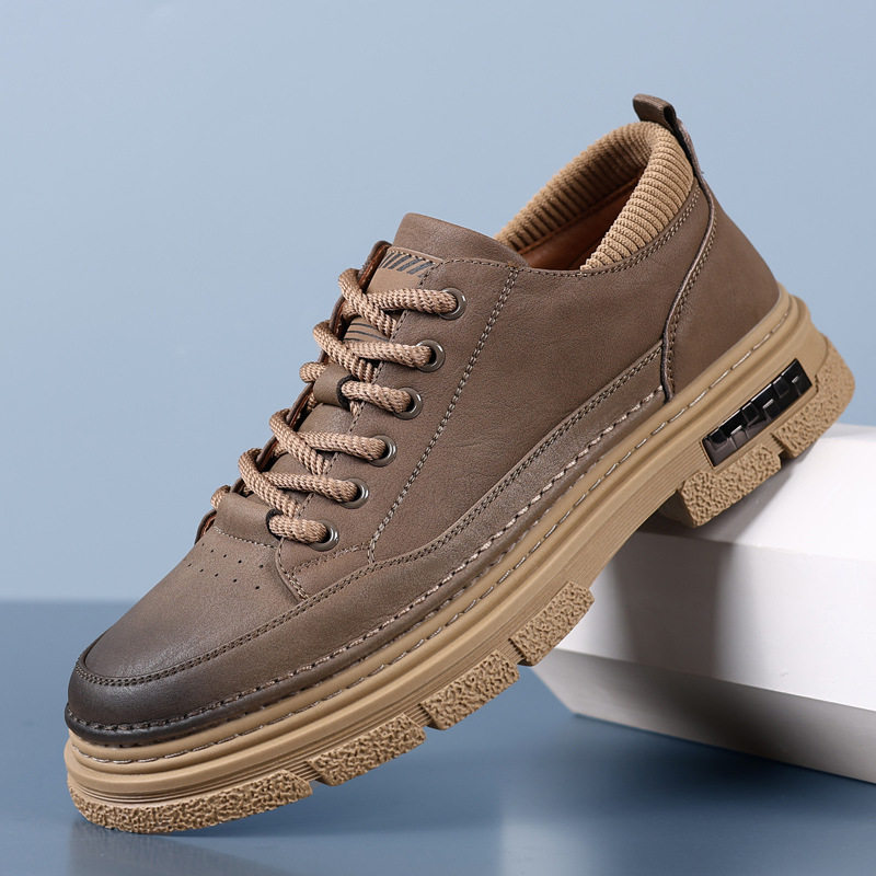 Giày da nam đế dày phong cách retro, mũi tròn, thủ công, đa năng — PZ6665 Kaki, PZ6665 màu đen