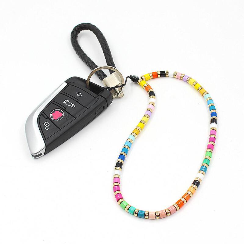 European and American Best Selling Anti-lost Mobile Phone Chain Simple Rainbow Cute Metal Cat's Claw Tile Enamel Bead Mobile Phone Lanyard for Men and Women