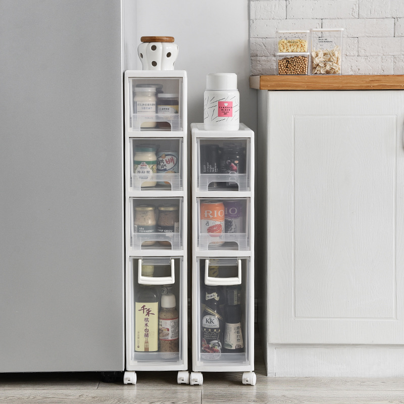Crack storage cabinet, drawer-type bathroom, ultra-narrow kitchen gap, multi-layer storage rack, bathroom cabinet, removable with wheels