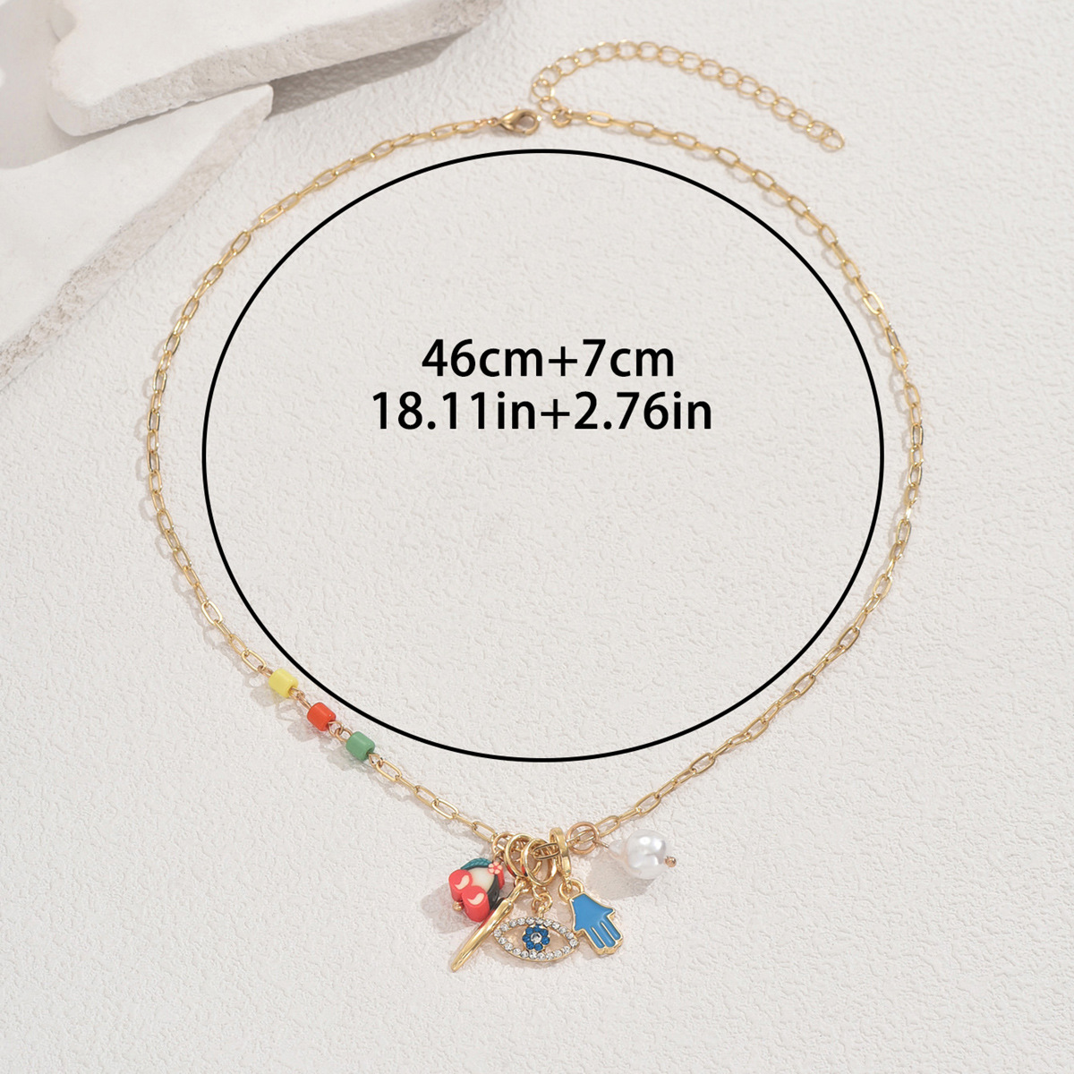 Casual, Daily Occasion Copper Material Wholesale Jewelry Vintage Style Geometric Devil's Eye Palm Copper Plating Cable Chain Multi Charms Necklace