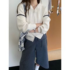 25秋款韩流清新少女感连帽拉链毛衣外套女宽松短款针织开衫ZEZ8