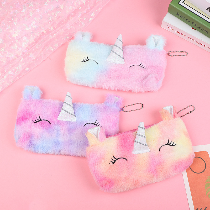 Estilo coreano chica corazón ins unicornio caja de lápiz de dibujos animados chica linda bolsa de papelería de peluche estudiante de la escuela primaria caja de lápiz