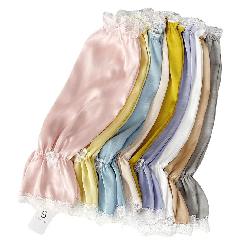 Color sólido protección solar ovisleeve verano de las mujeres suelta mariposa encaje brazo guardia mujeres al aire libre protección solar transpirable manga hielo