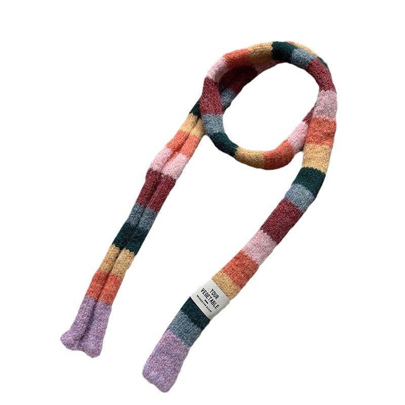 Bufandas de invierno de alta calidad para mujeres nuevas chicas coreanas dulces y frescas, cabello marino, rayas de color contrastantes, bufandas estrechas, bufandas de cuello