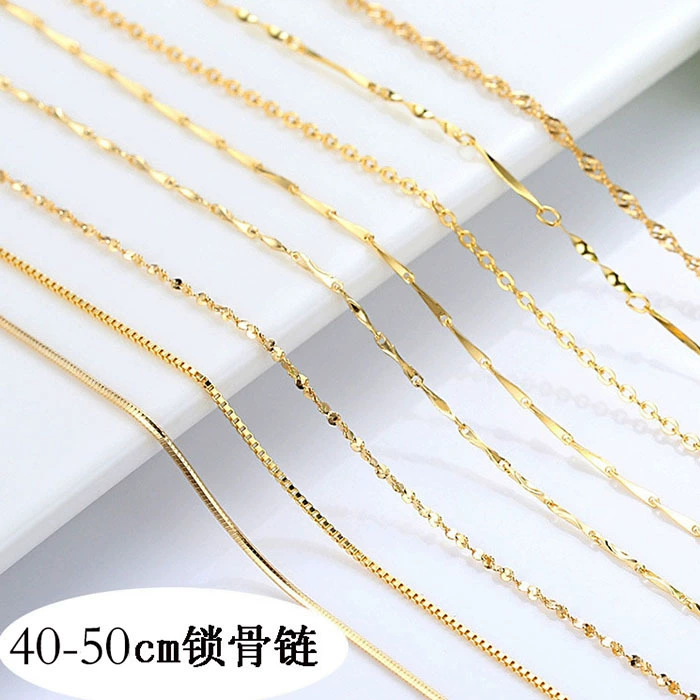 Серебряное колье-имитация 14К для женщин, цепочка на ключицы, позолоченная имитация 18К цепочки, цепочка без подвесок, удлиненная цепочка, не тускнеет.