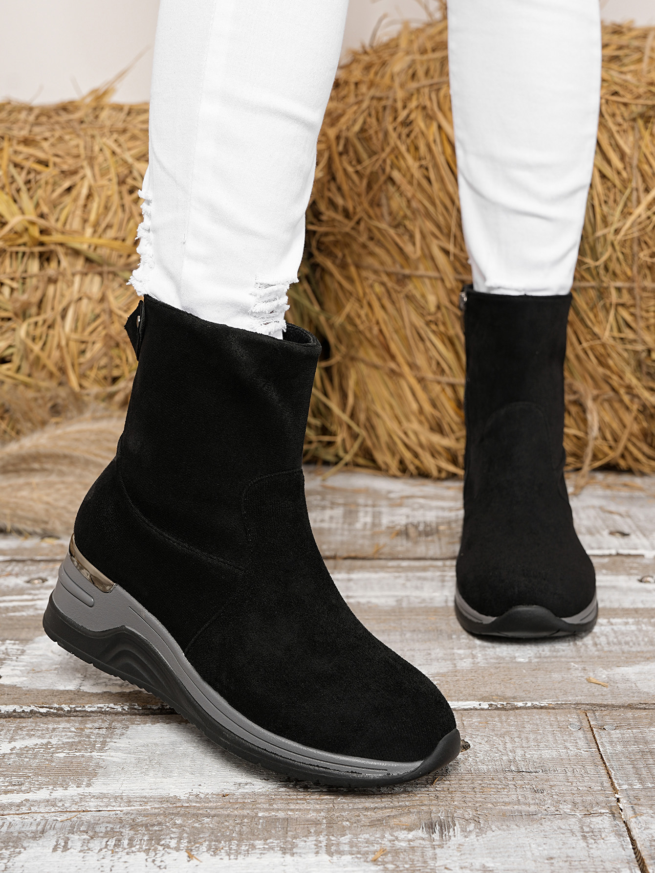 Women's Suede Wedge Ankle Boots With Side Zipper And Platform_voghion.com