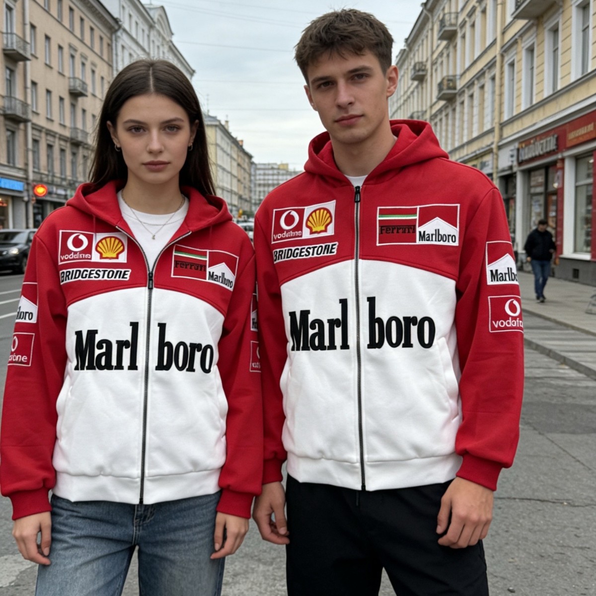 Cross-Border Best-Selling Marlboro Embroidered Patchwork Hoodie Sweatshirt High-Quality F1 Unisex Jacket