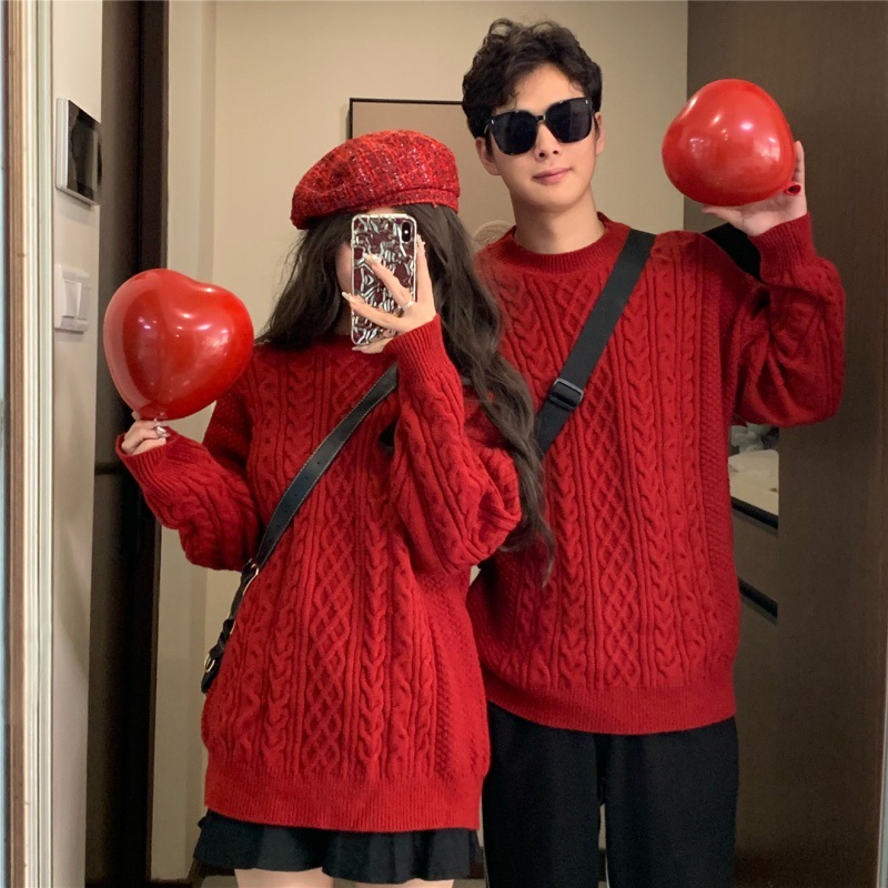 2023秋冬季情侣装慵懒风新款圣诞龙年新年男女毛衣套装
